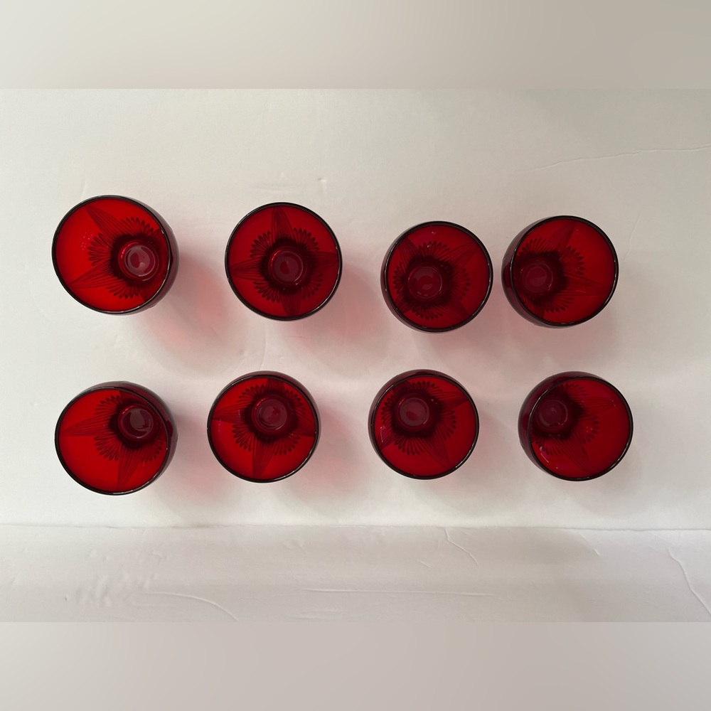 LEHMAN BROS. ROYAL RUBY RED PUNCH BOWL WITH 8 CUPS ~ MID CENTURY - Picture 8 of 10